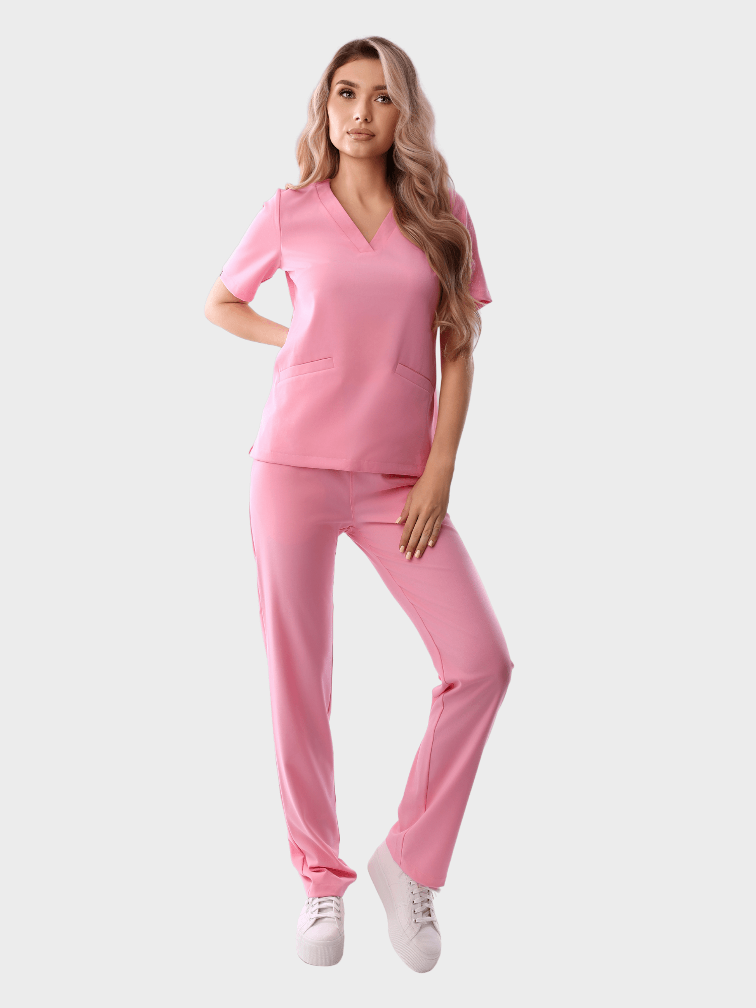 Elegant, pink medical scrub from Ruvee. Premium quality, perfect for healthcare and beauty professionals.